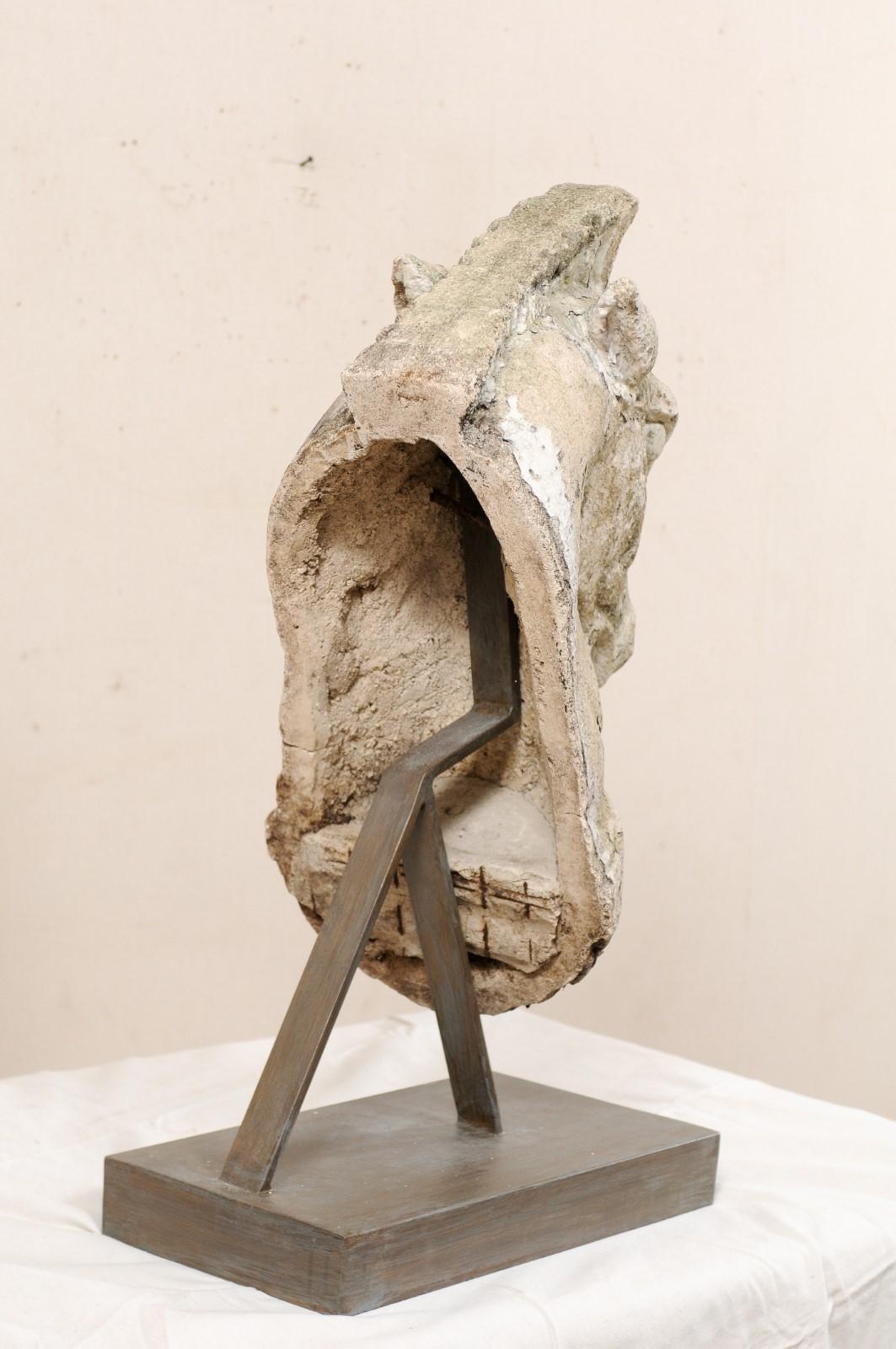 19th Century European Cast Stone Horse Head on Stand 1