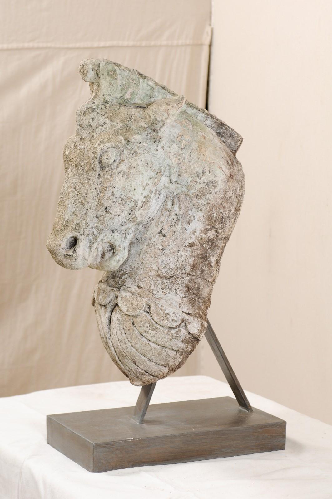 19th Century European Cast Stone Horse Head on Stand 2