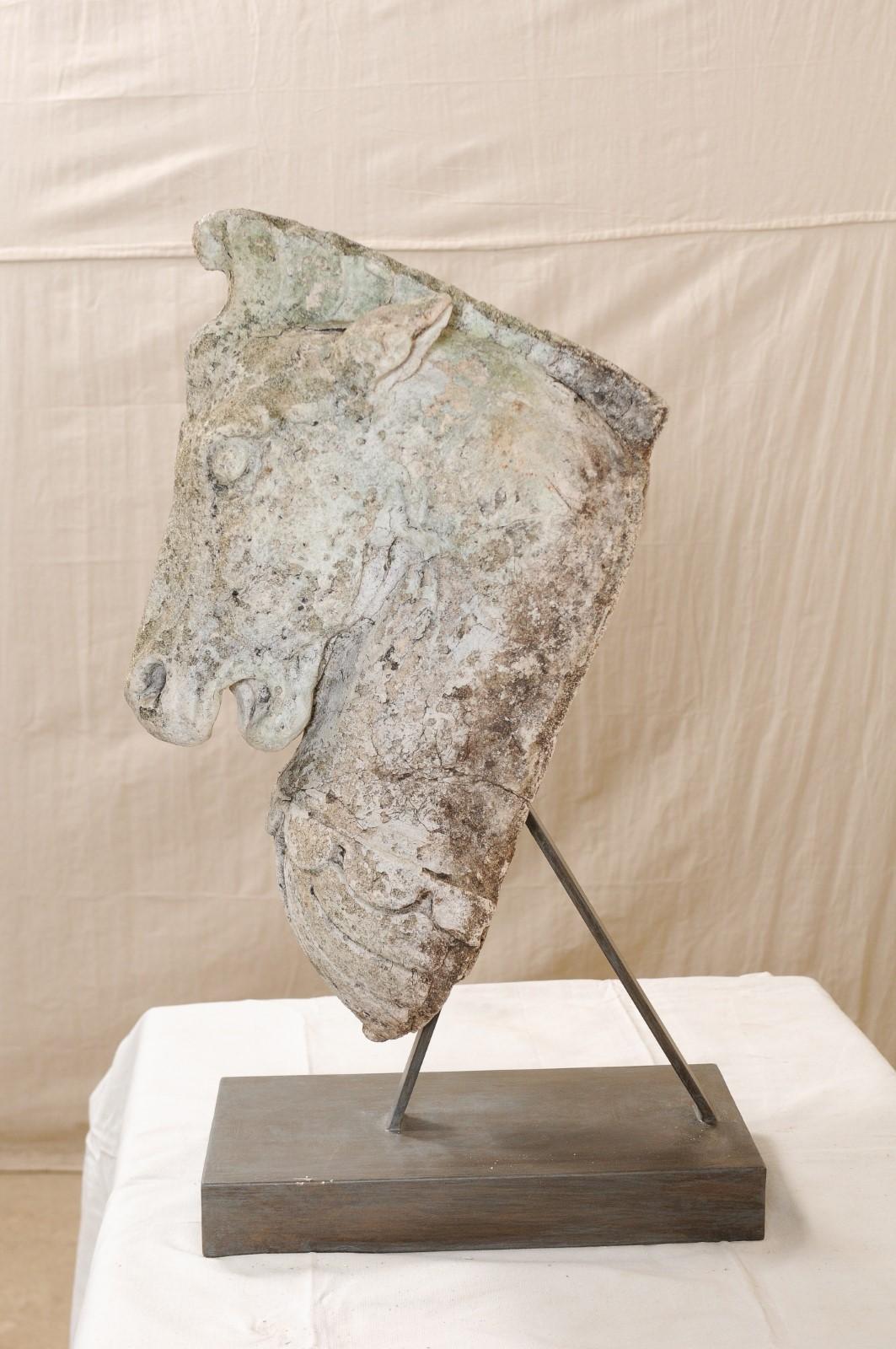 19th Century European Cast Stone Horse Head on Stand 3