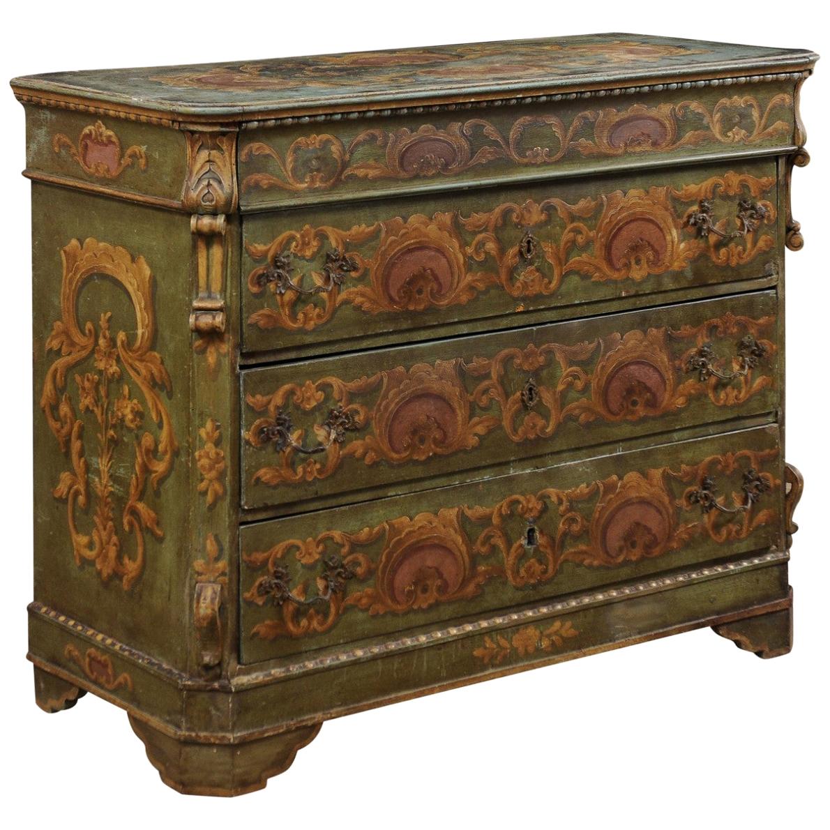 19th Century European Chest of Drawers with Original Decoratively Painted Finish