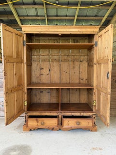 19th Century European Country Pine Two-Door Armoire With Raised Panel Doors