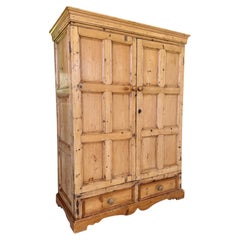 19th Century European Country Pine Two-Door Armoire With Raised Panel Doors