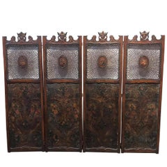 19th Century European Embossed Leather Screen