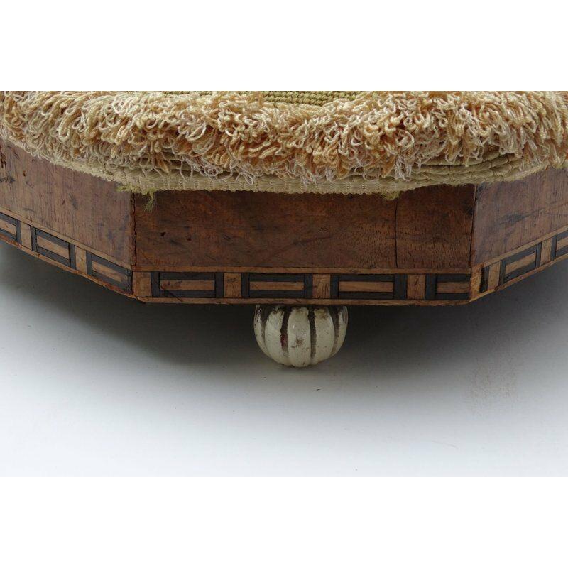 19th Century Antique European foot stool with needlework cover and bone feet.

Measurre: 13