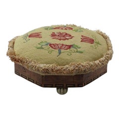 19th Century European Foot Stool Needlework Cover Bone Feet