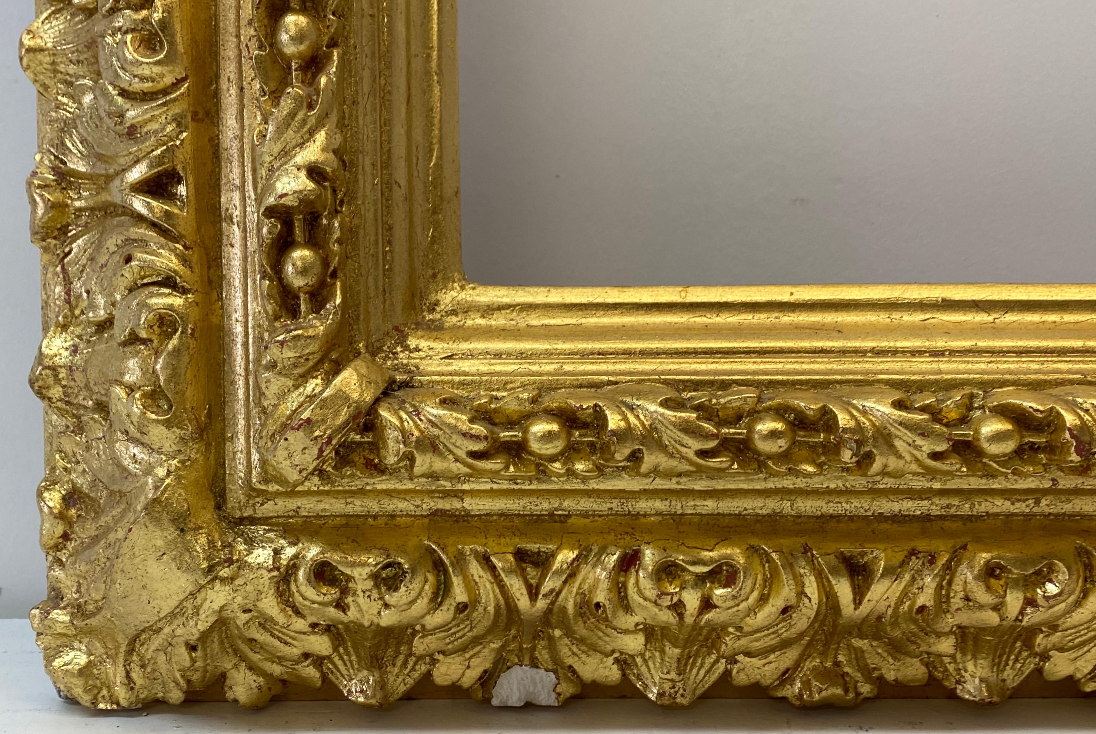 19th century European Gesso, wood & gilded picture frame

Paul Schurr, Berlin, Germany

Handsome 19th century picture frame

The frame is gesso & wood with ample remains of the original gold gilding

Interior dimensions 20