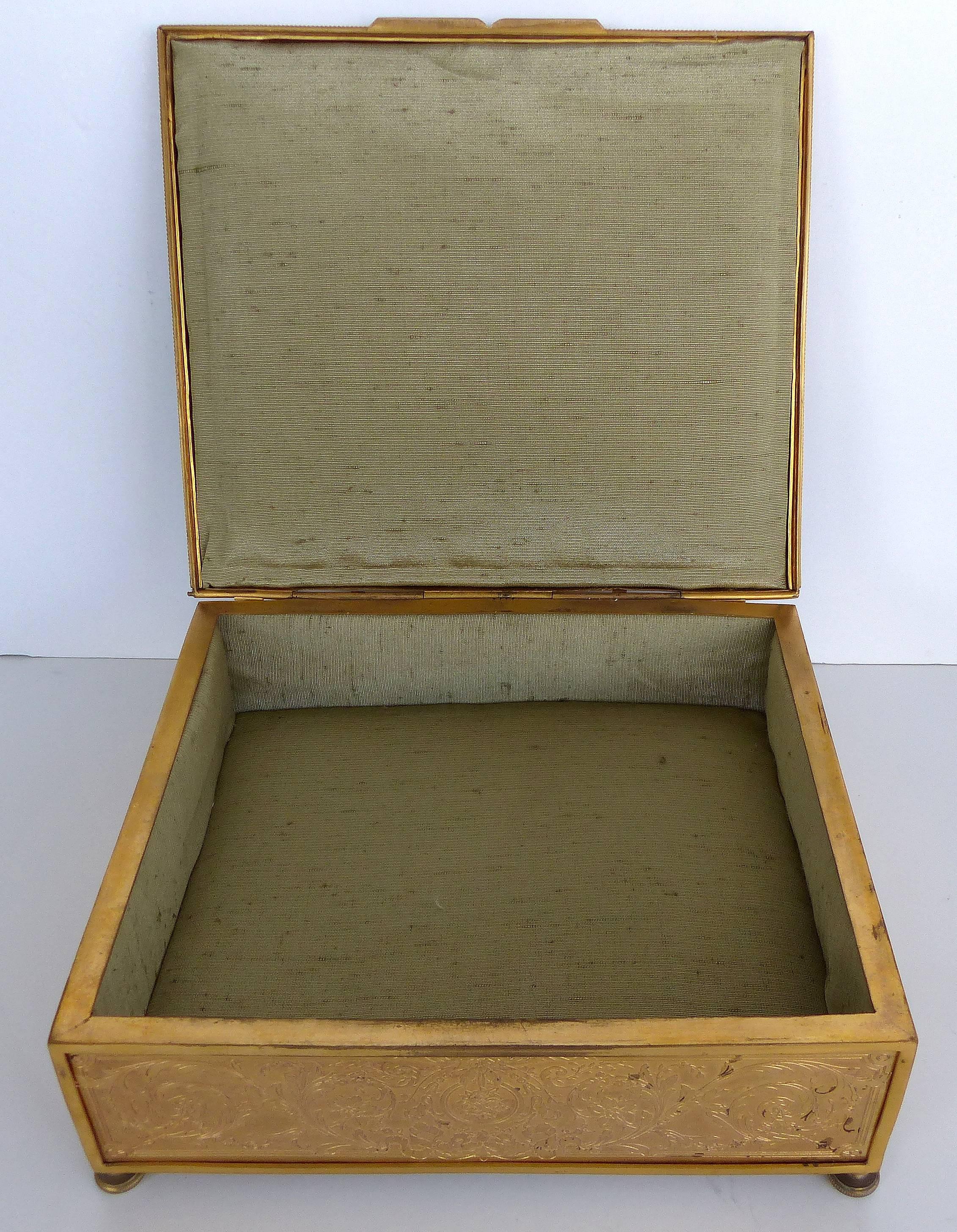 19th Century European Gilt Bronze Dresser Box with Enamel Plaque 1