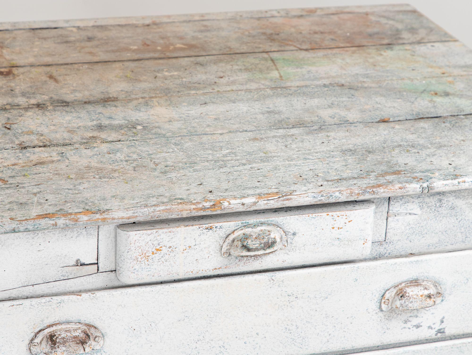 19th Century European Gray Painted Workbench For Sale 8