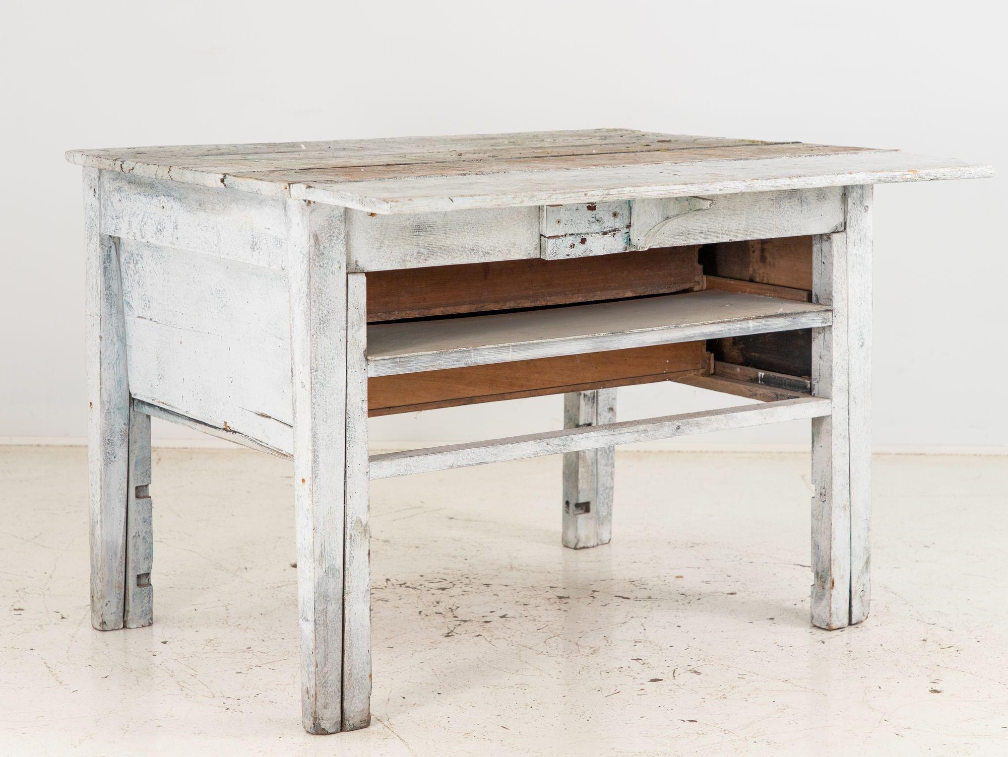 Wood 19th Century European Gray Painted Workbench For Sale