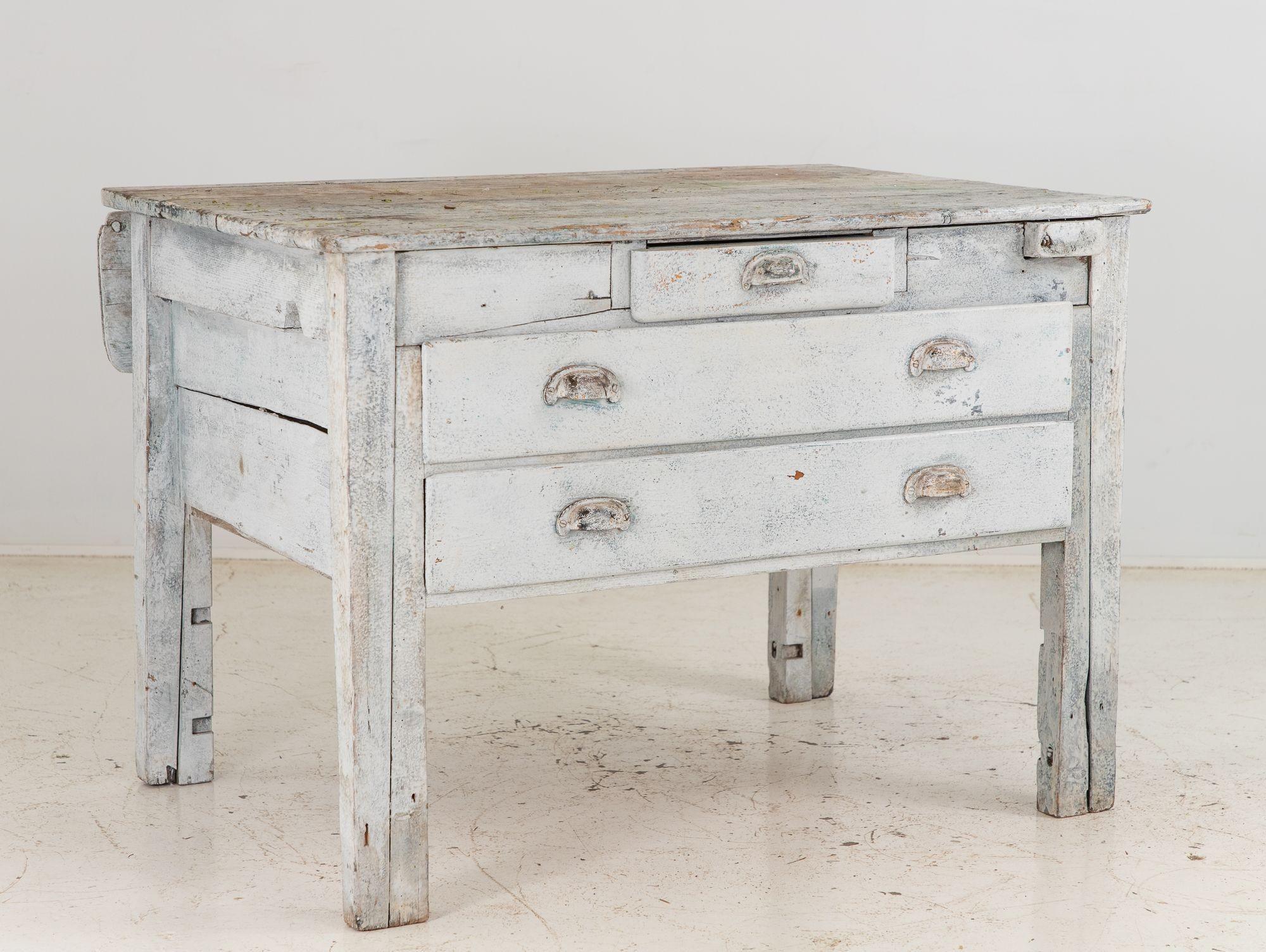 19th Century European Gray Painted Workbench For Sale 1