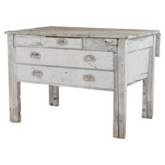 Used 19th Century European Gray Painted Workbench