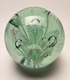 19th Century European Green Glass Dump Paperweight with Controlled Air Bubbles