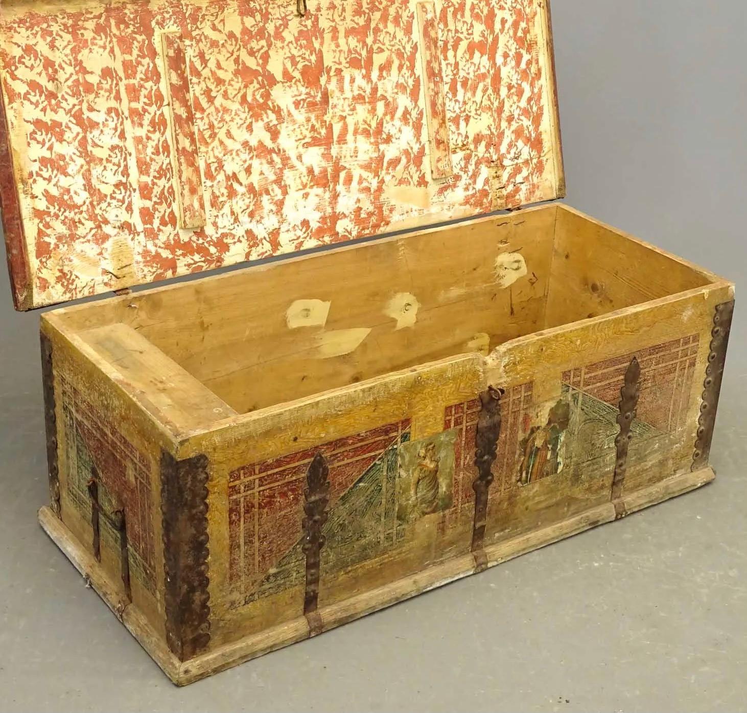Hand-Crafted 19th Century European Hand Painted Blanket Chest For Sale
