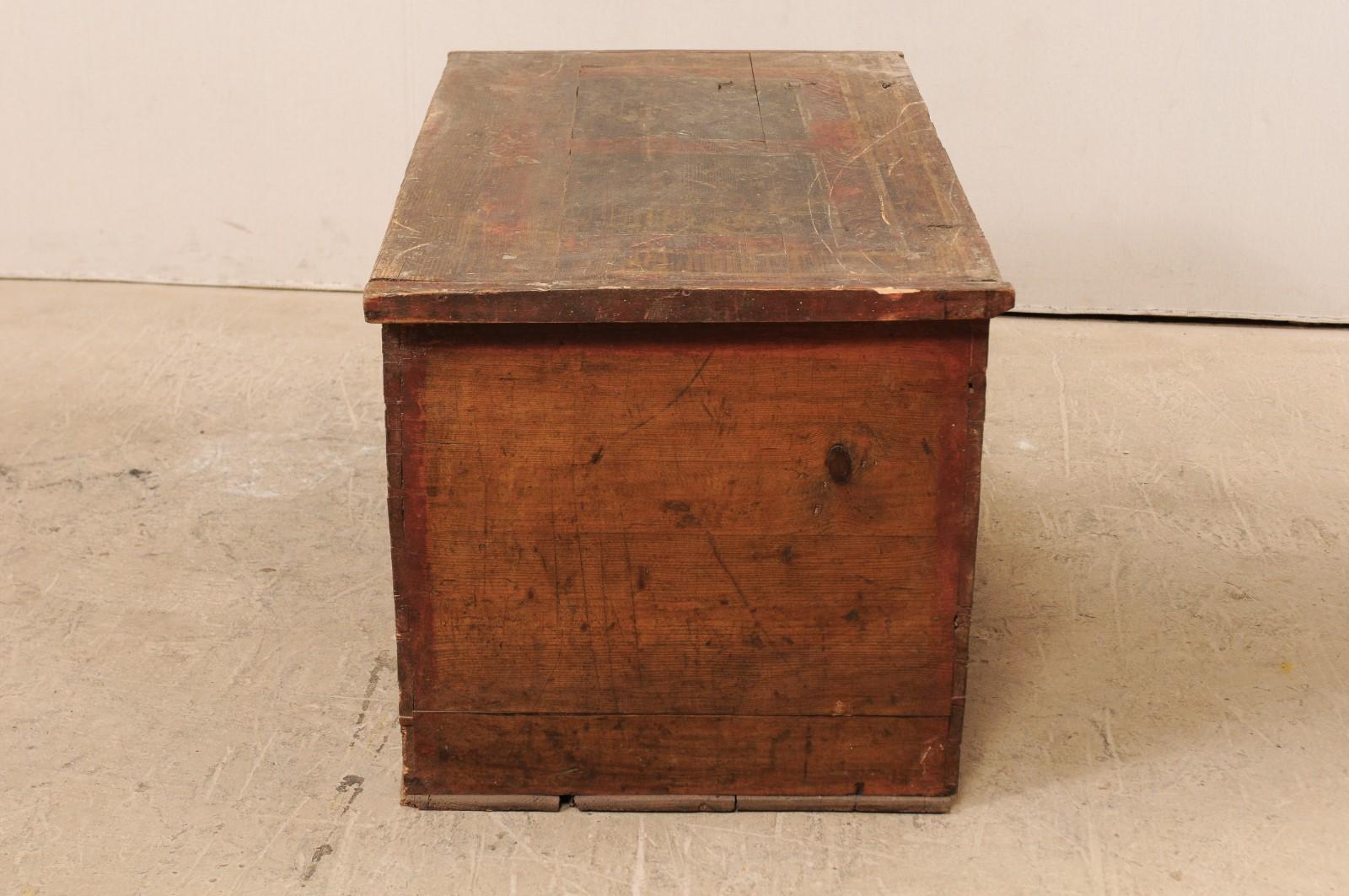19th Century European Hand Painted Wooden Coffer Trunk For Sale 2