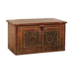 19th Century European Hand Painted Wooden Coffer Trunk