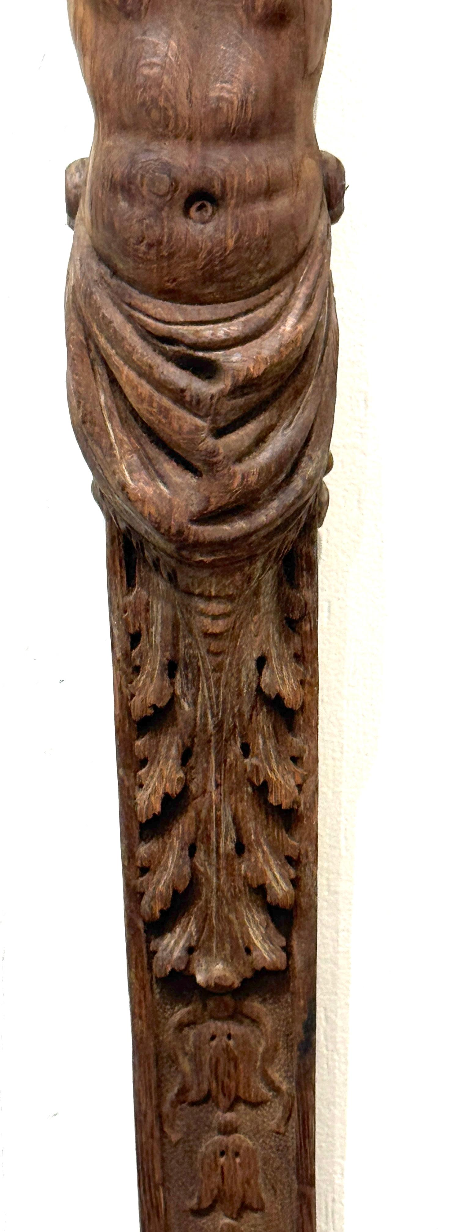 Hand-Carved 19th Century European Hercules Herm Architectural Carving For Sale