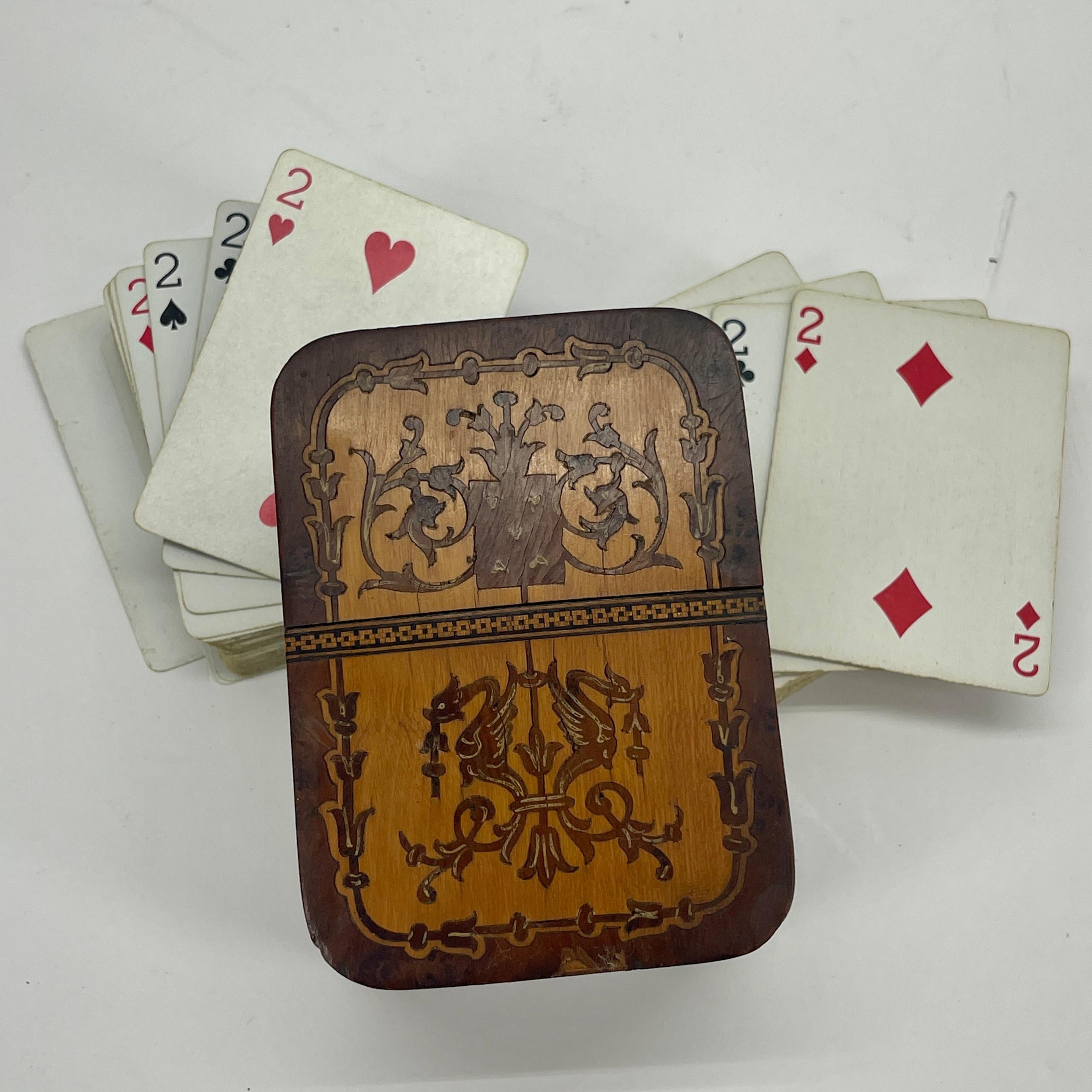 19th Century European Inlaid Box For 2 Sets of Playing Cards  5