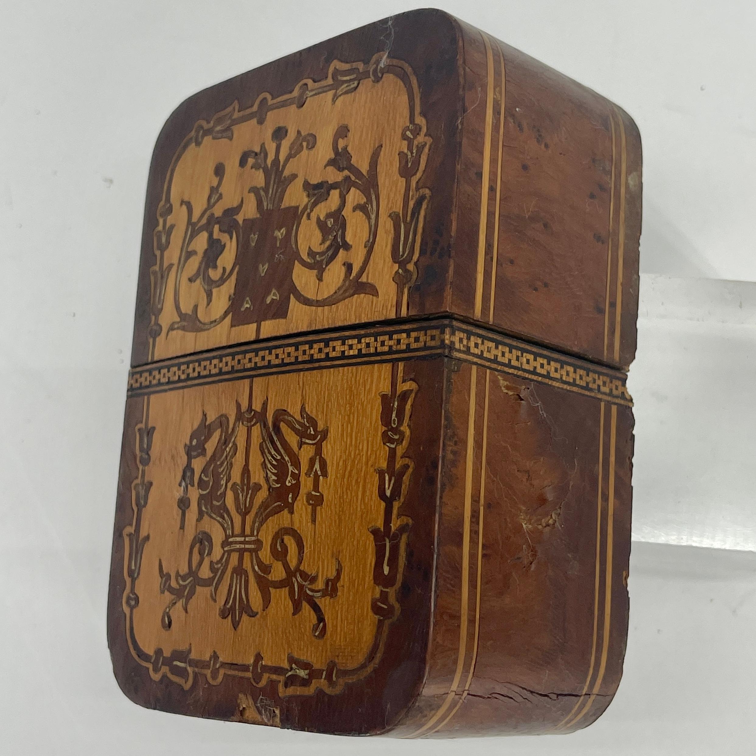 Fruitwood 19th Century European Inlaid Box For 2 Sets of Playing Cards 