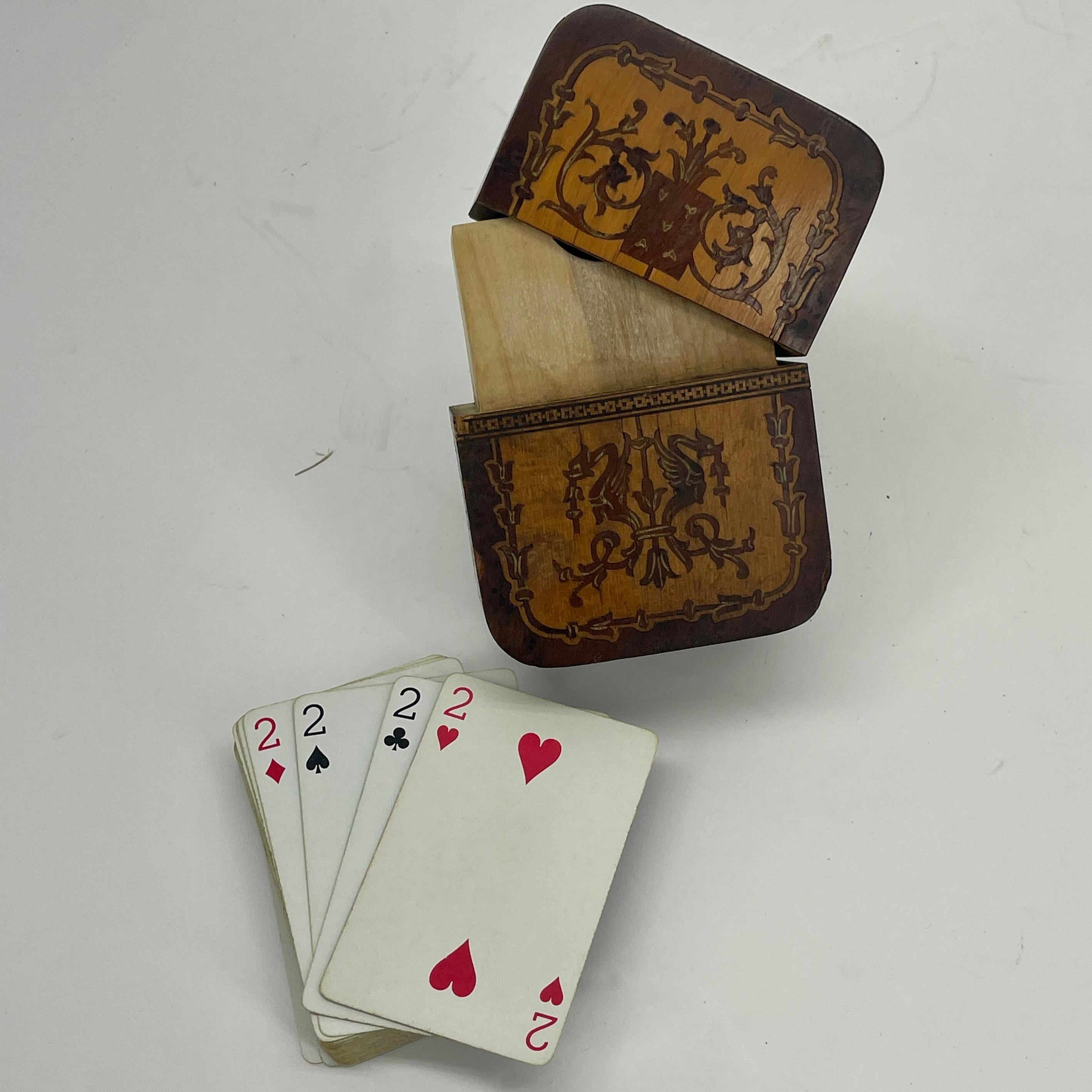 19th Century European Inlaid Box For 2 Sets of Playing Cards  2