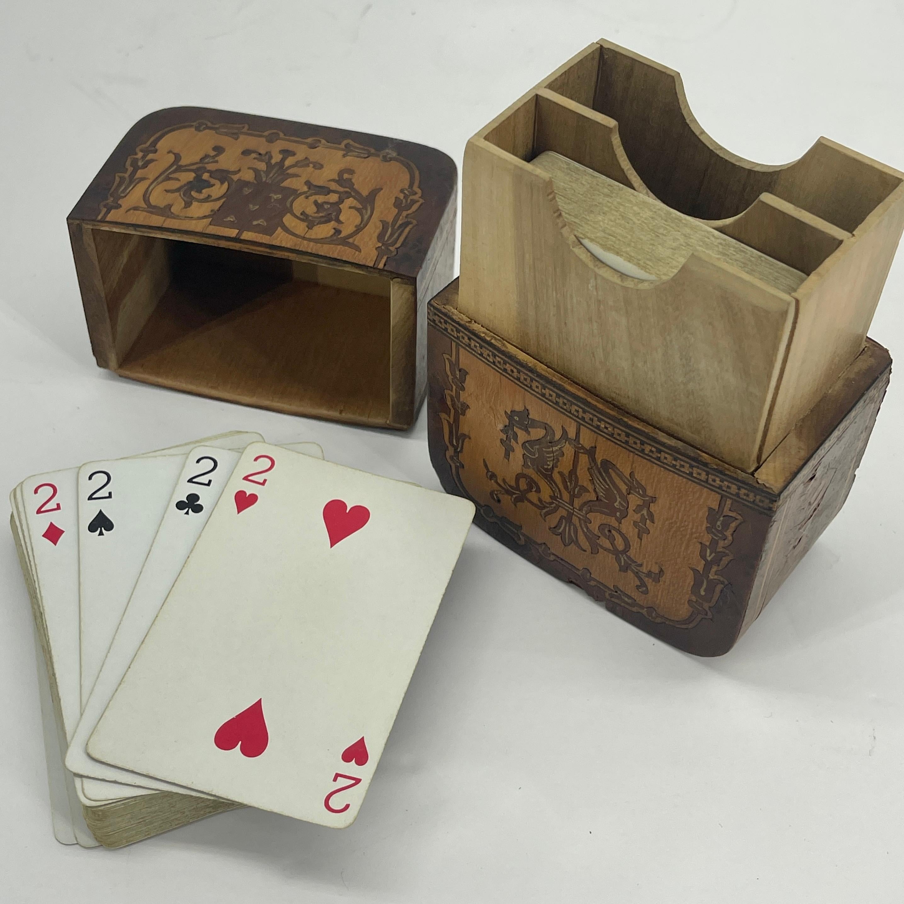 19th Century European Inlaid Box For 2 Sets of Playing Cards  3