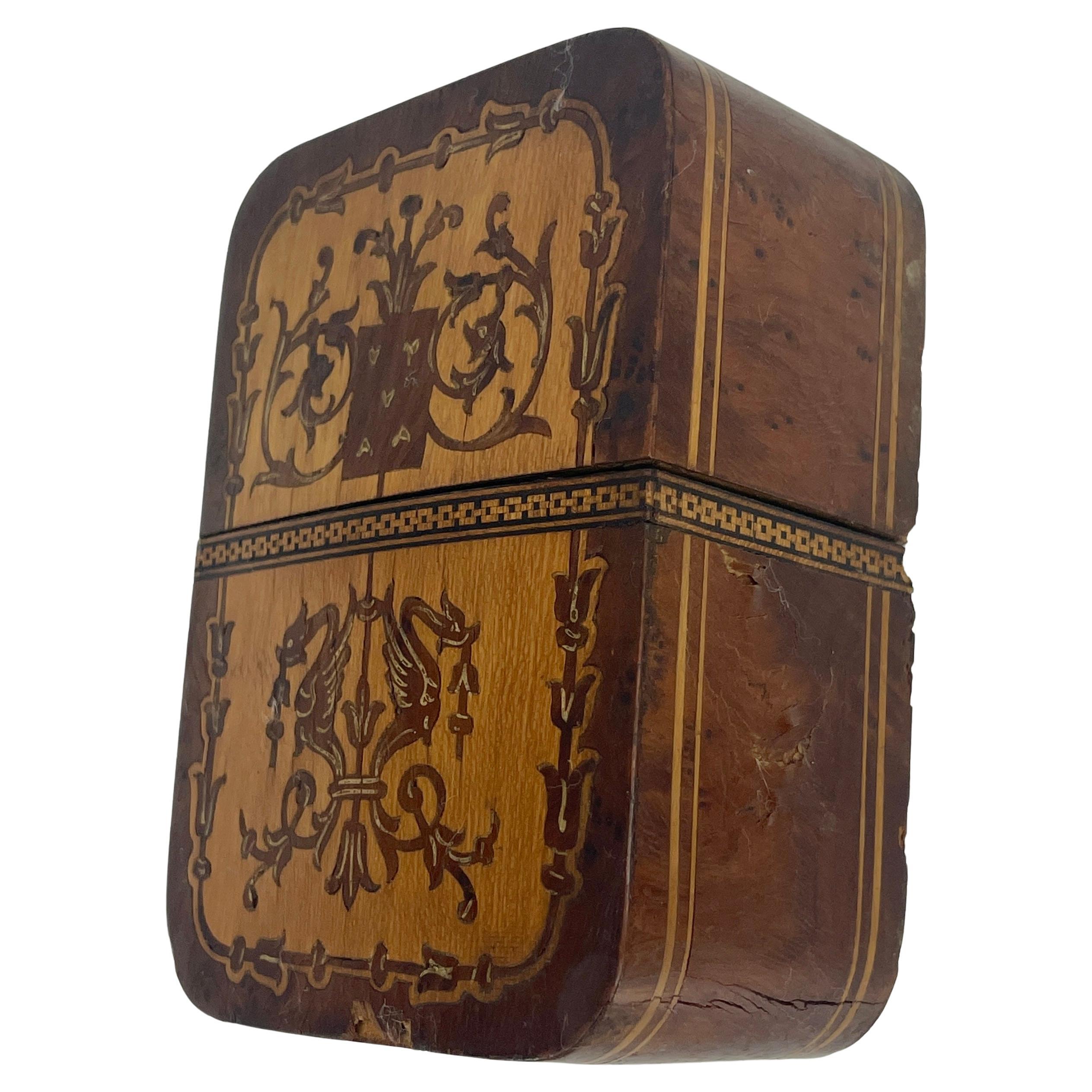 19th Century European Inlaid Box For 2 Sets of Playing Cards 