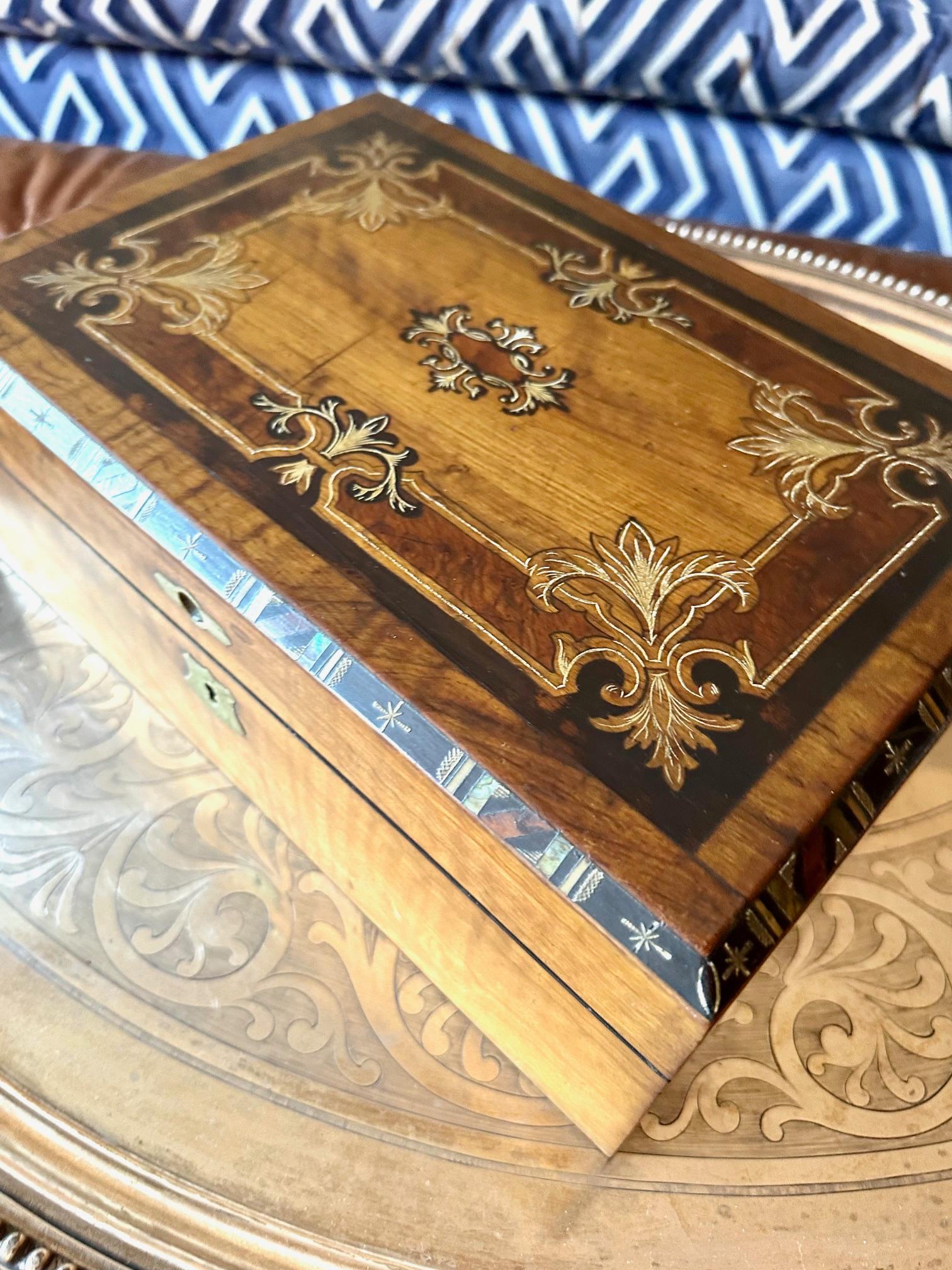 19th Century European Inlaid Decorative Lap Desk Box In Fair Condition For Sale In Richmond, VA