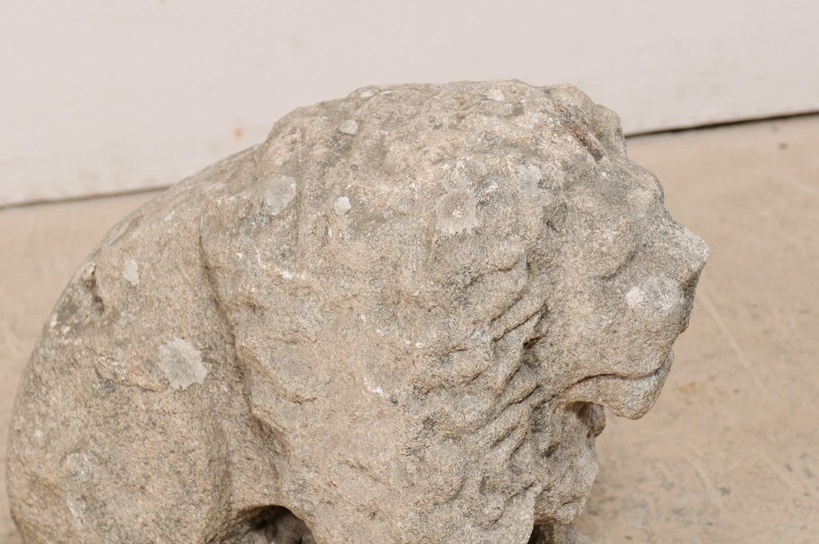 Hand-Carved 19th Century European Lion of Hand Carved Stone For Sale