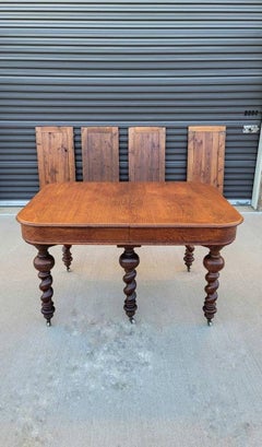 19th Century European Oak Extension Table with Barley Twist Legs