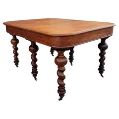 Antique 19th Century European Oak Extension Table with Barley Twist Legs