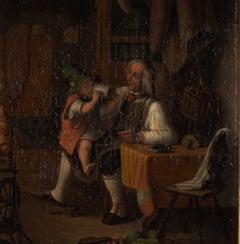 Huile sur toile européenne du 19e siècle "Mon grand-père le tailleur".