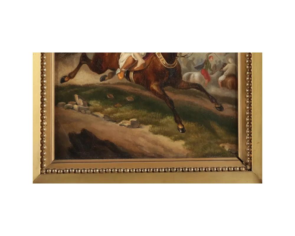 Europäisches orientalisches Gemälde des 19. Jahrhunderts, Araber auf Pferd bei der Verfolgung einer Prinzessin im Angebot 1