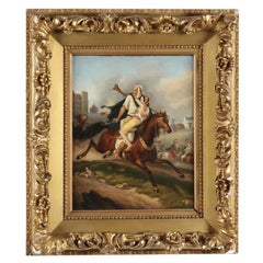 19th Century European Orientalist Painting of Arab on Horse Rescuing a Princess