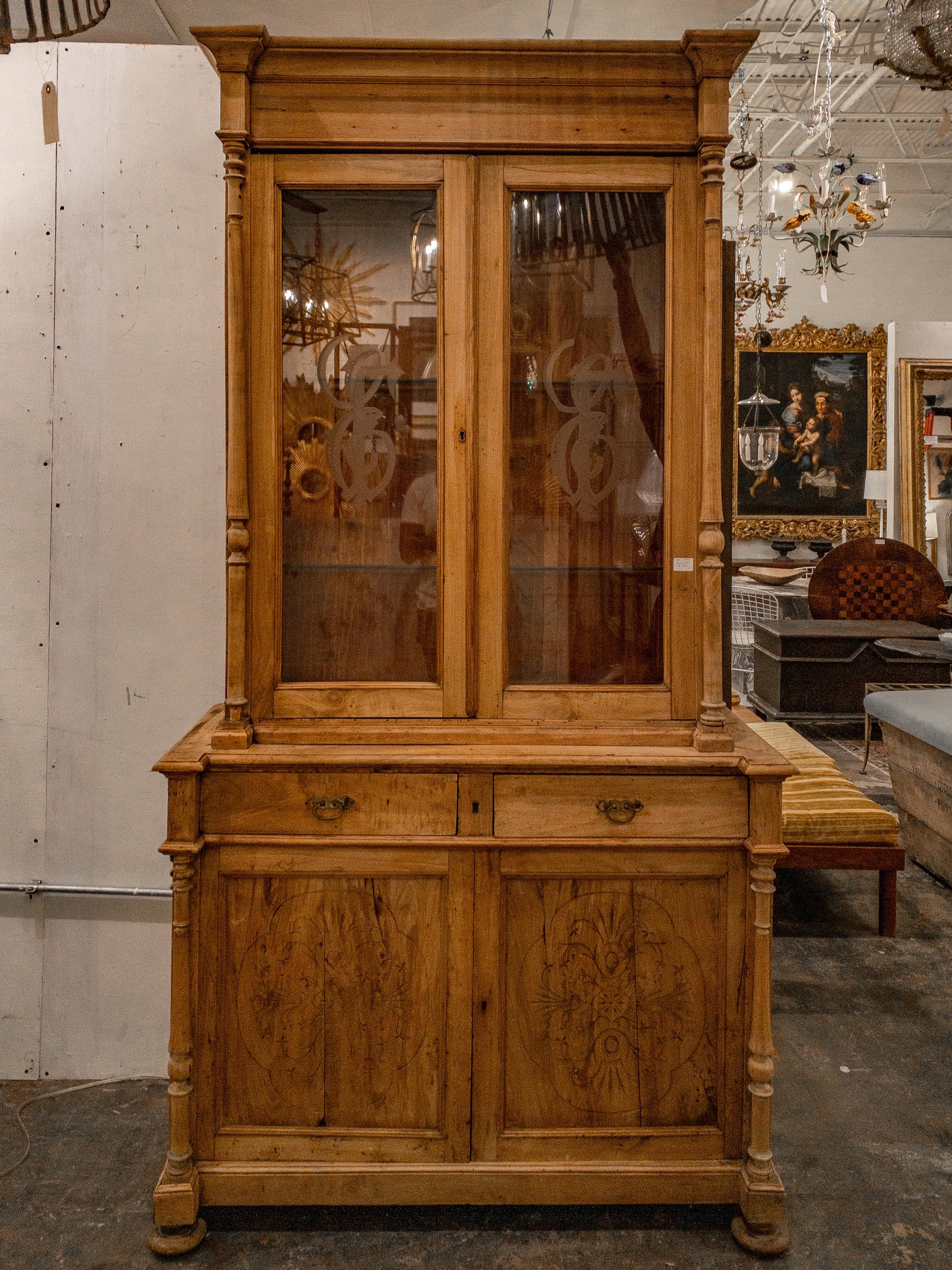 Carved 19th Century European Pine Bookcase For Sale