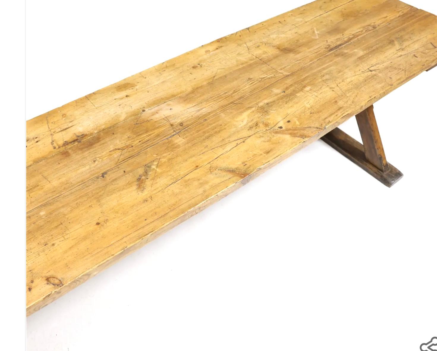 Rustic 19th Century European Pine Ten-Foot Trestle Table For Sale