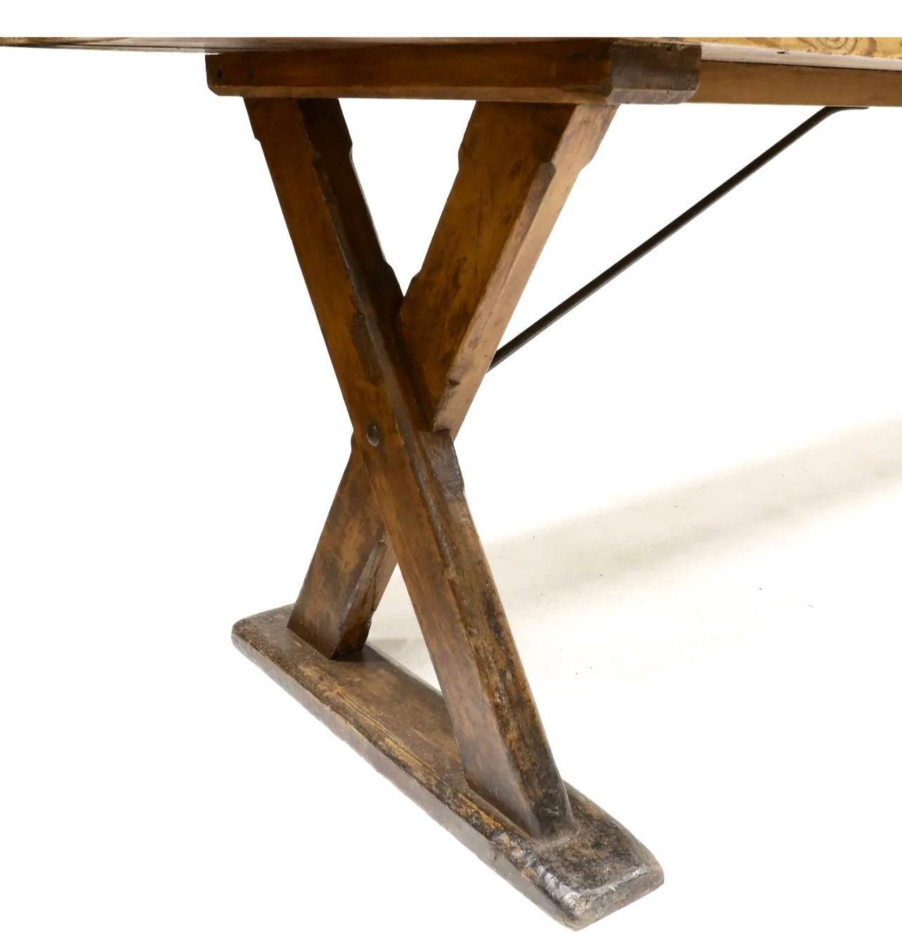 19th Century European Pine Ten-Foot Trestle Table In Good Condition For Sale In Bradenton, FL