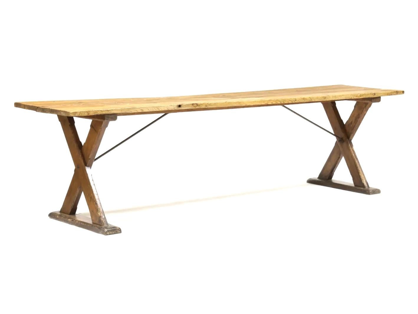 Wood 19th Century European Pine Ten-Foot Trestle Table For Sale