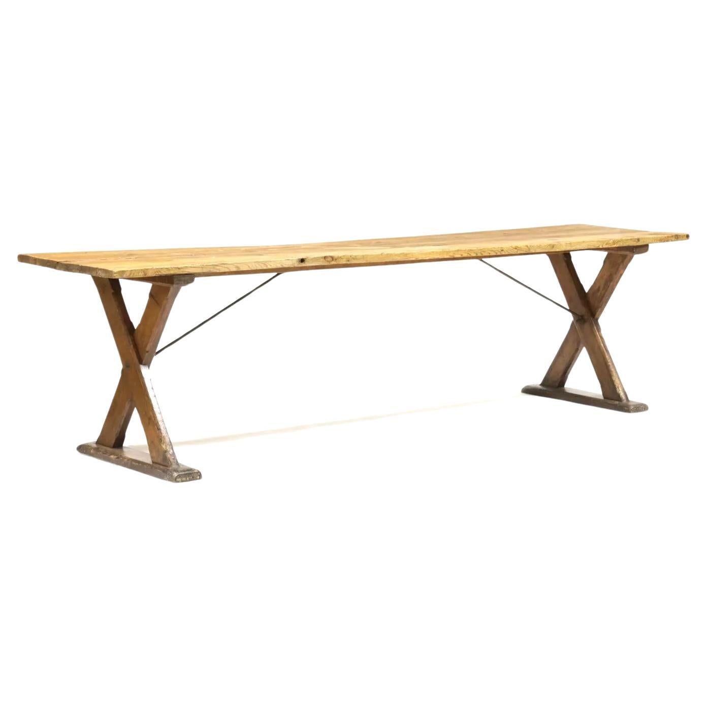 19th Century European Pine Ten-Foot Trestle Table