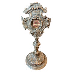 Antique 19th Century European Religious Altar Reliquary Monstrance With Relic
