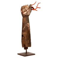 19th-Century European Santos Hand with Red Coral: A Symbol of Sacred Vitality