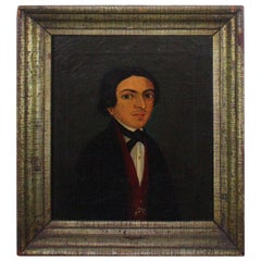 19th Century European School Oil Canvas Half Length Portrait of a Gent Dandy