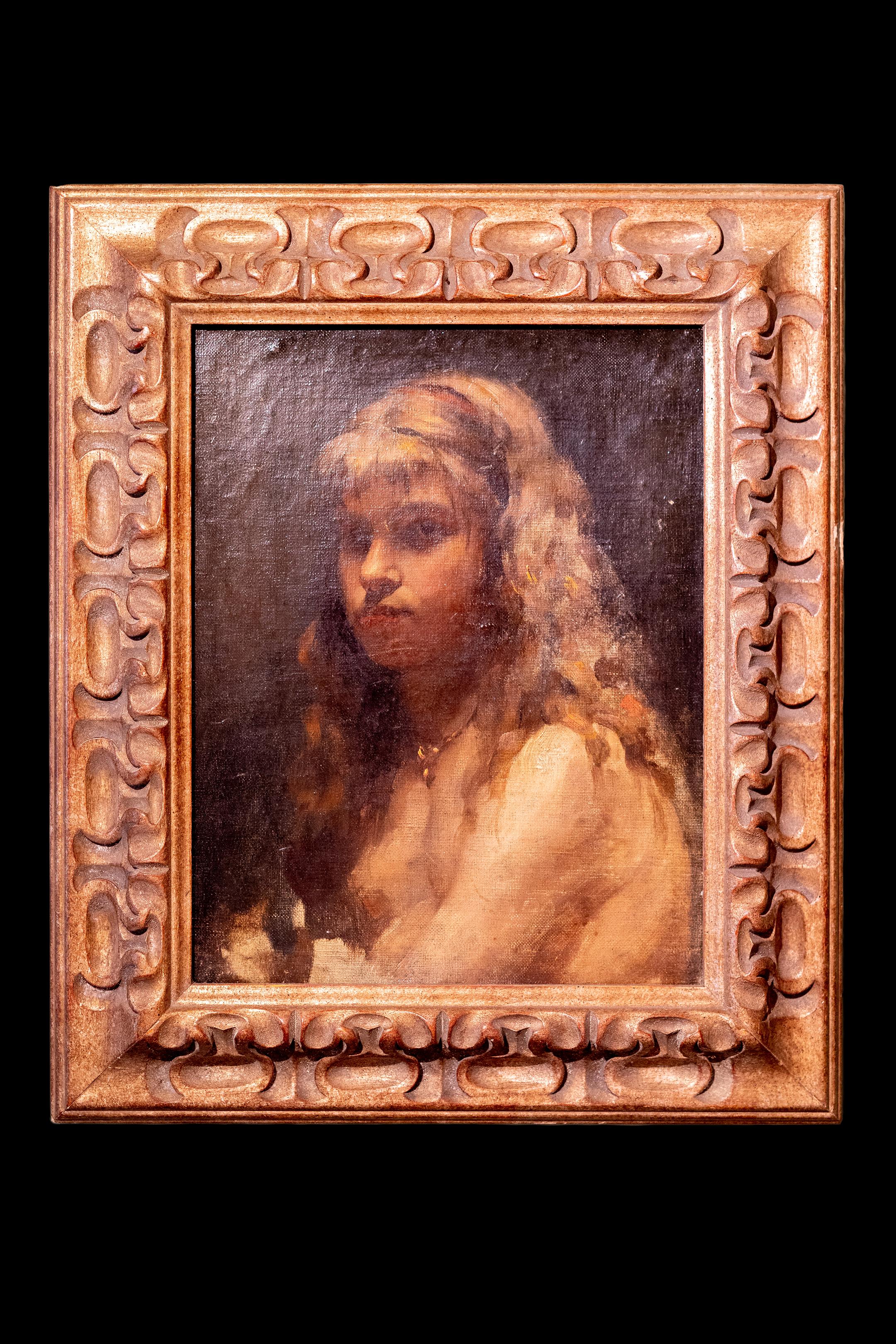 Canvas 19th Century European School Painting of a Young Girl