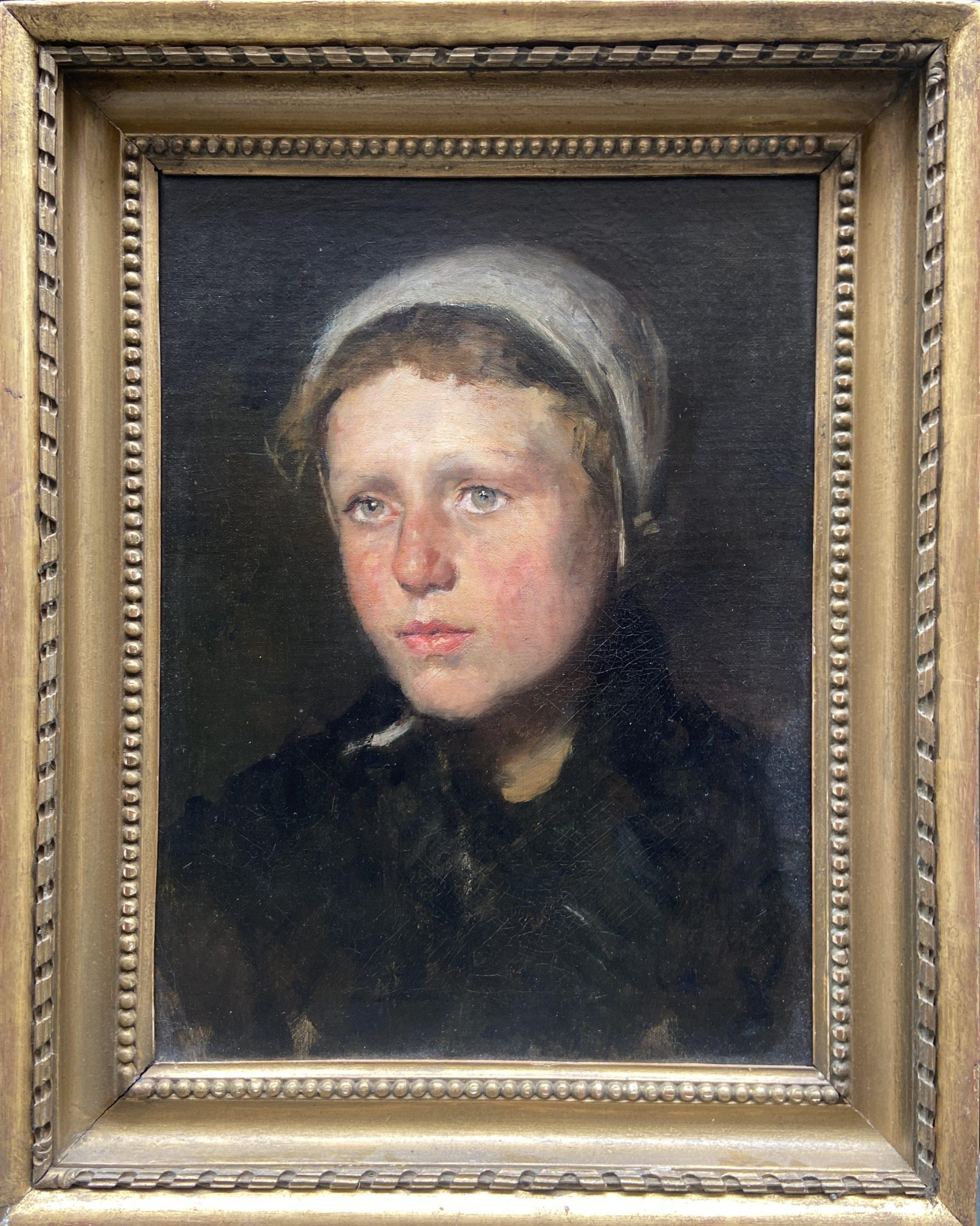 Porträt eines bäuerlichen Mädchens, englisches Ölgemälde, 19. Jahrhundert – Painting von 19th Century European School
