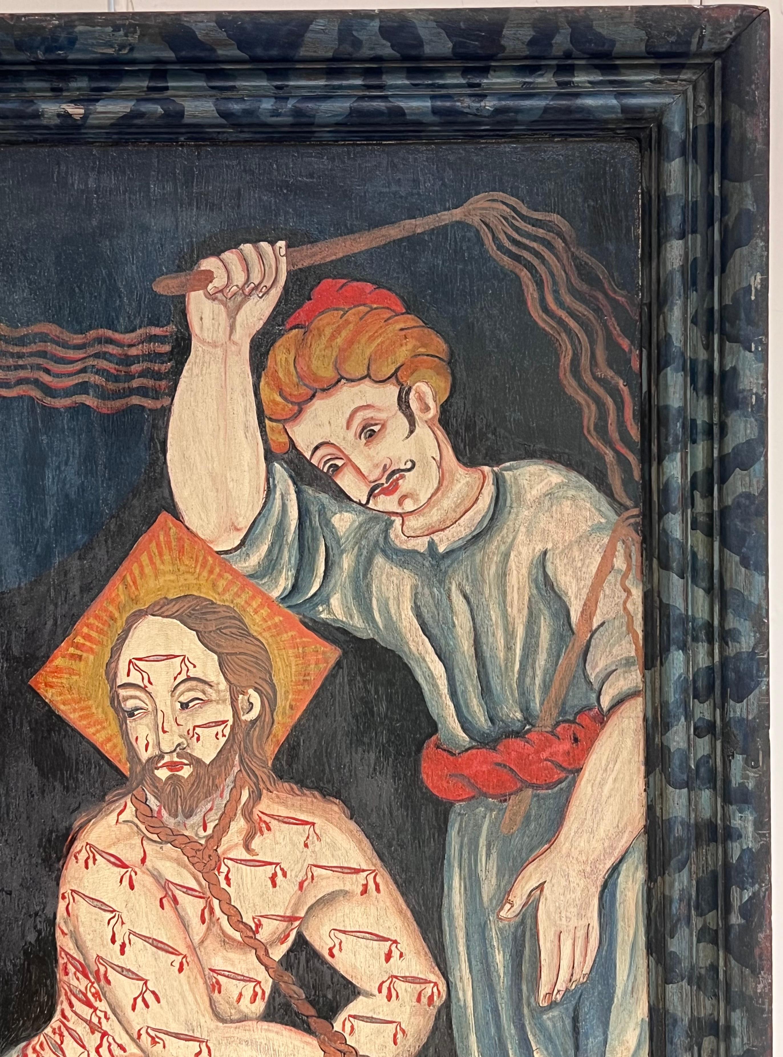 Die Geißelung Christi Antikes Öl auf Holz Tafelgemälde im Angebot 5