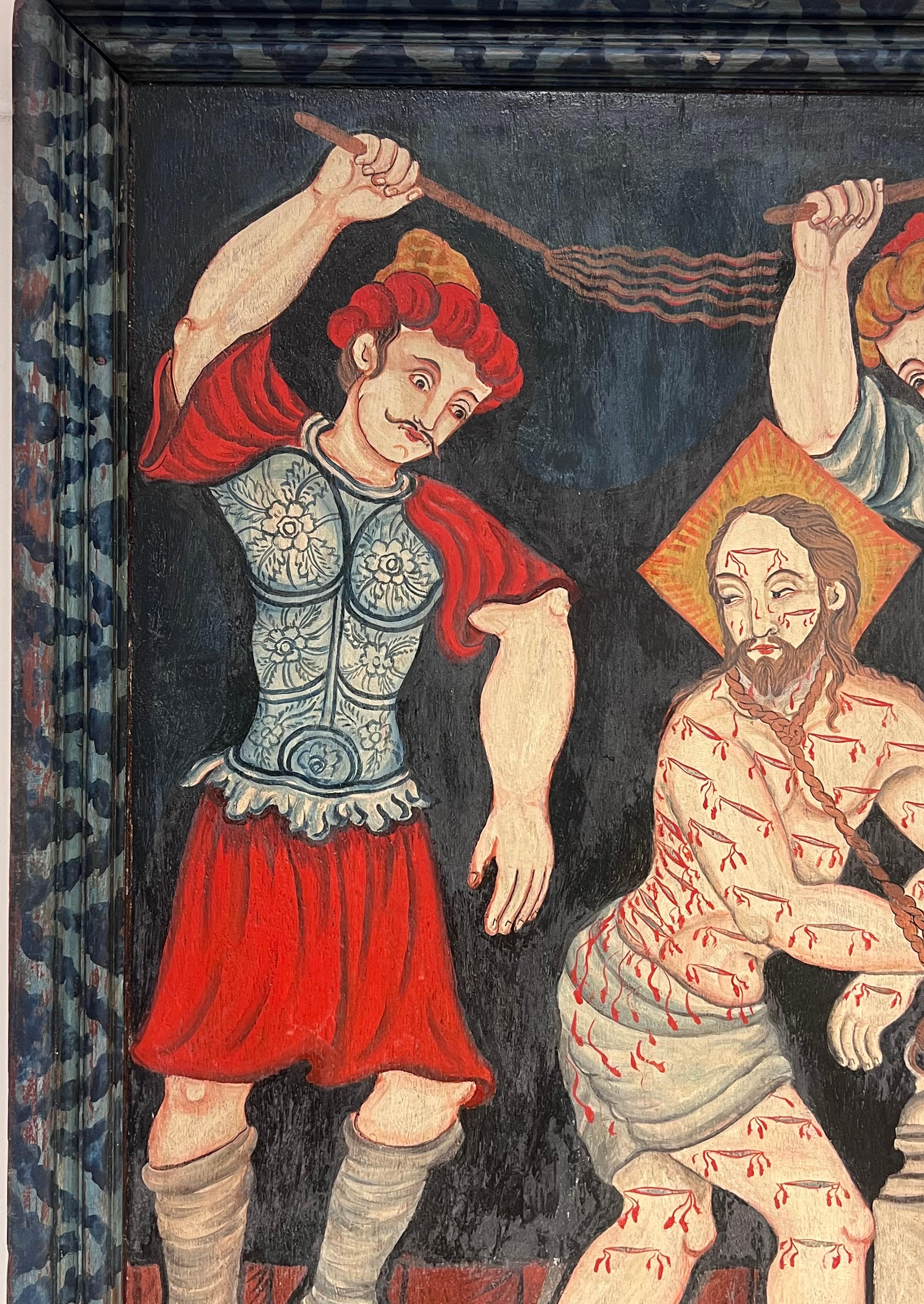 Die Geißelung Christi Antikes Öl auf Holz Tafelgemälde im Angebot 1