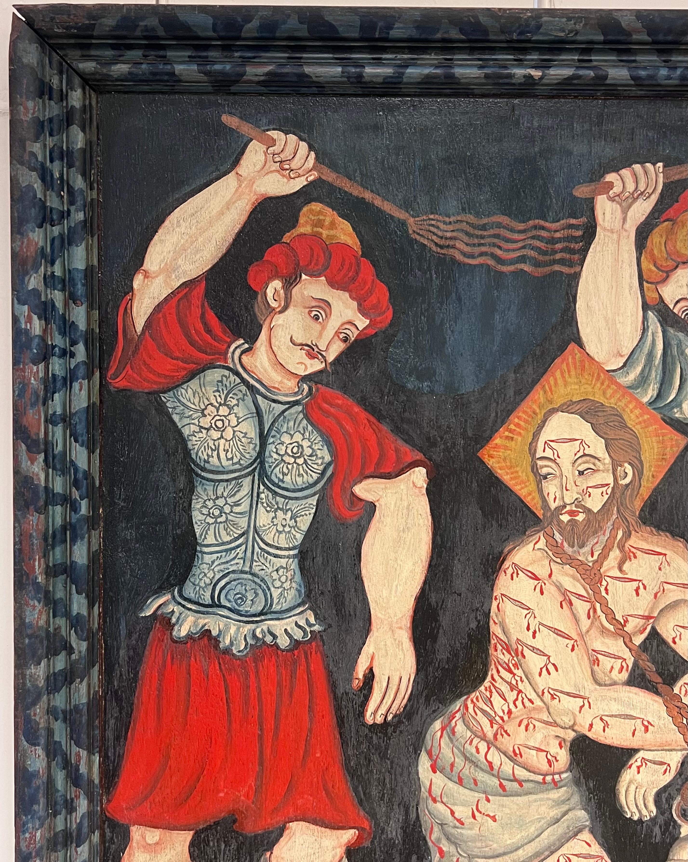 Die Geißelung Christi Antikes Öl auf Holz Tafelgemälde im Angebot 2