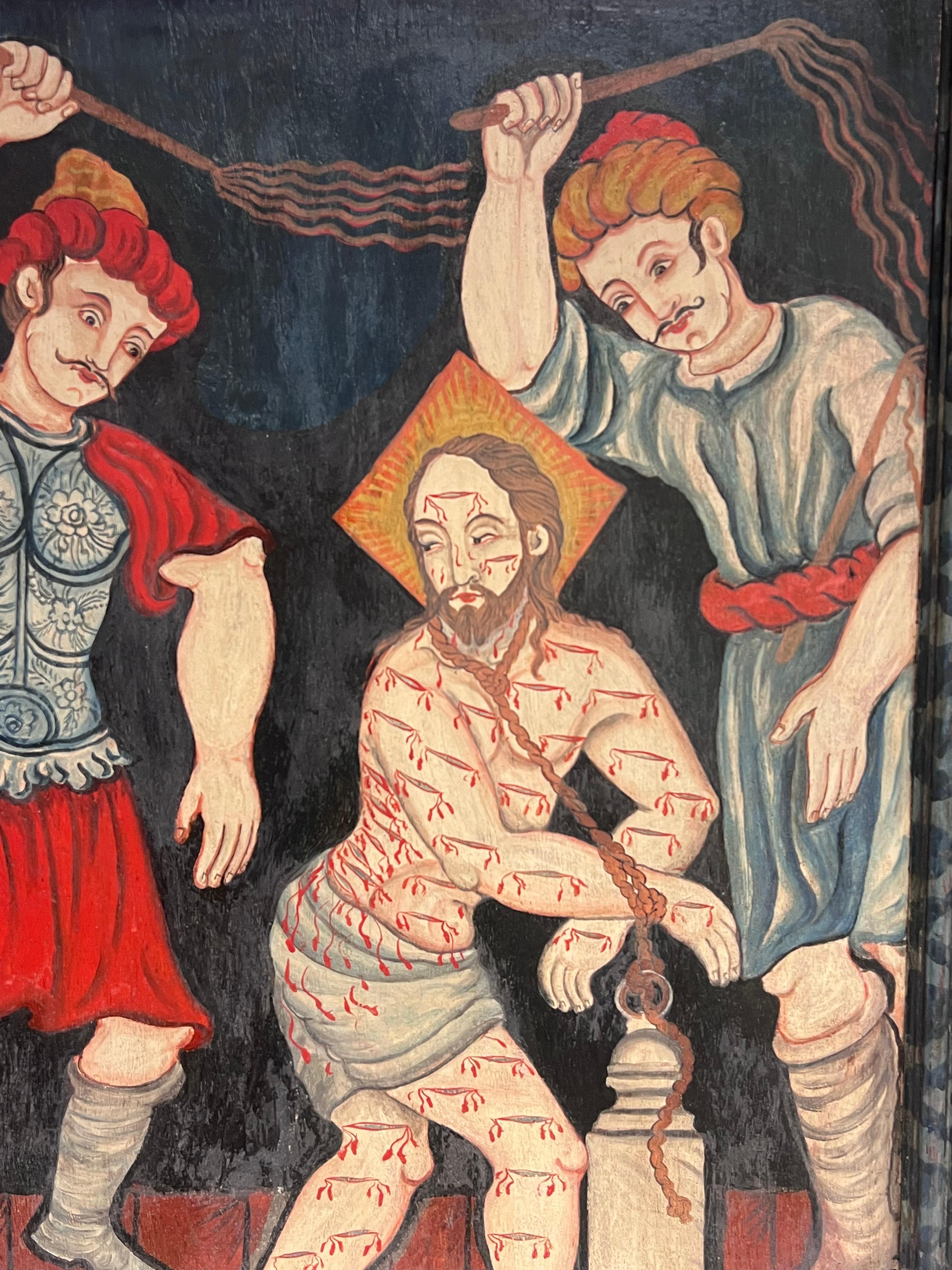 Die Geißelung Christi Antikes Öl auf Holz Tafelgemälde im Angebot 3