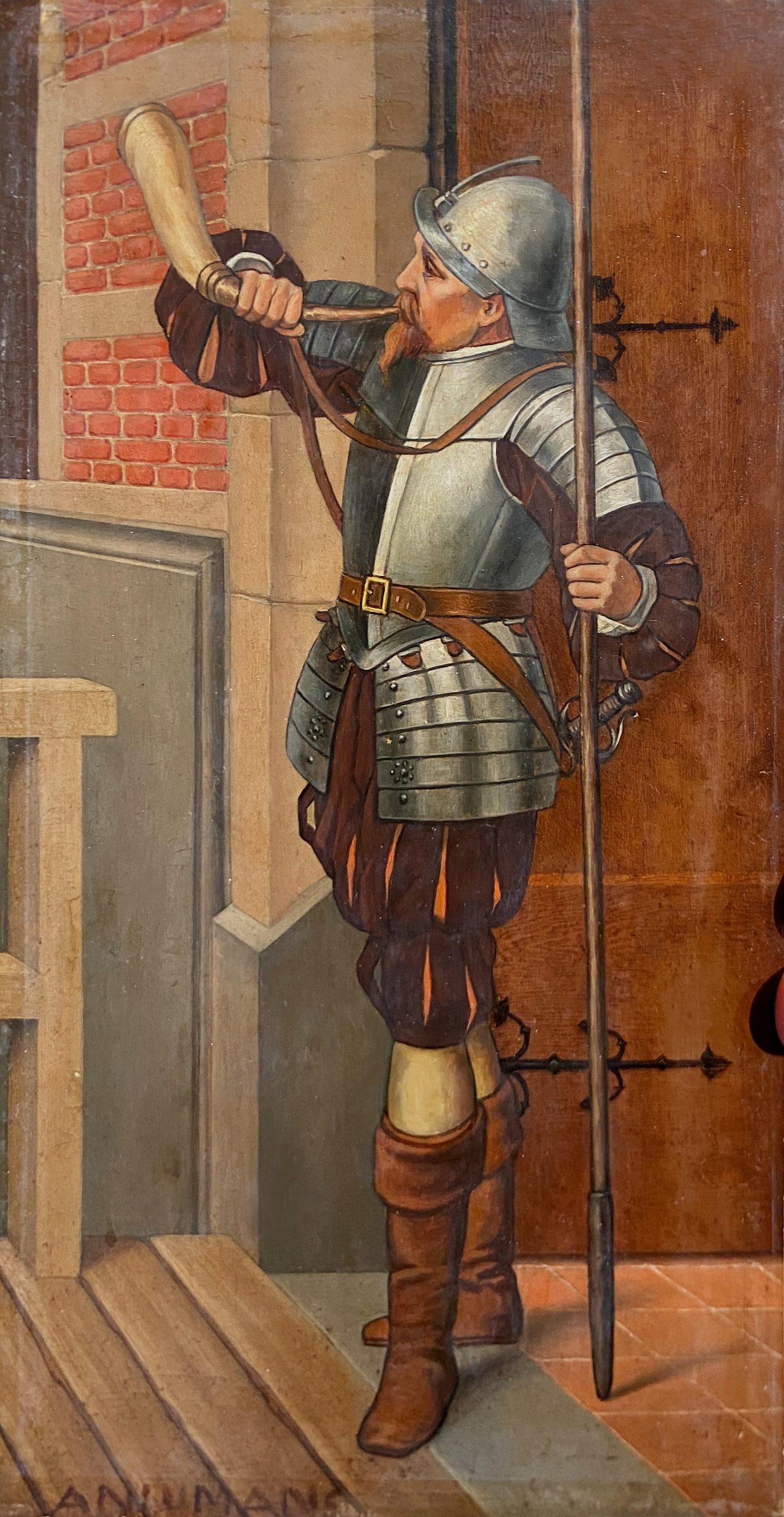 19th Century European School Figurative Painting – The Palace Guard, Öl auf Tafel, signiertes Gemälde