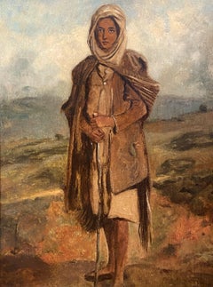 The Traveller, European School Oil Painting on panel, Original Frame