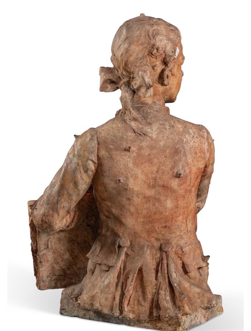 Plaster, raised pins and later coloured to simulate terracotta
Height: 32 3⁄4 inches (83.5 cm). 

Full of elegance and liveliness, it conveys the consummate ability of the artist. Beautifully reinterpreting the portrait conventions inherited from