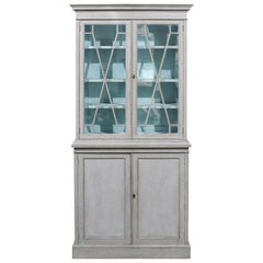 19th Century European Two-Part Grey Painted Vitrine with Glass and Wooden Doors